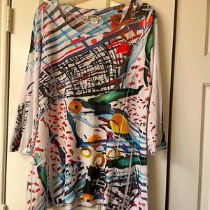 California Casual, Large (feels XL). Colorful Artsy Top